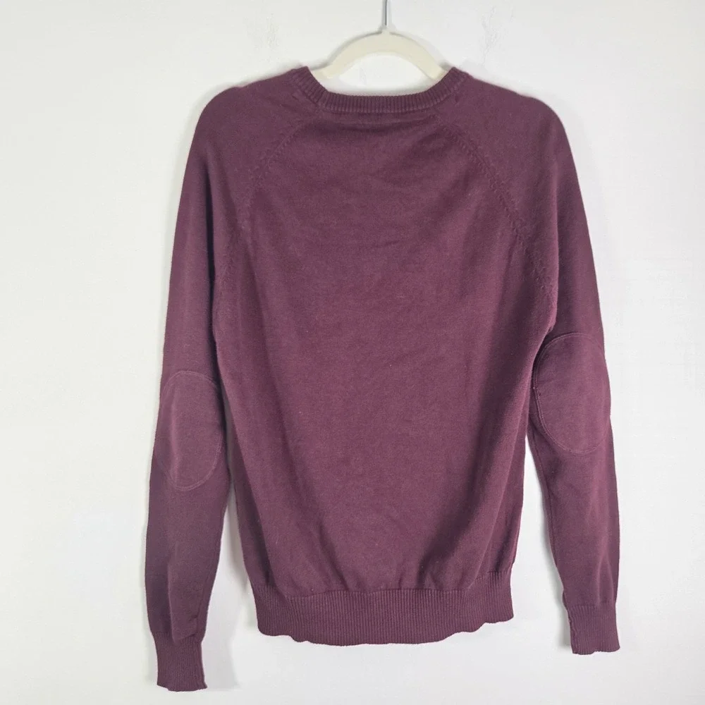 Dip Mens Burgundy 100% Cotton‎ Preppy Sweater Elbow Patches Grampacore Preppy Sm